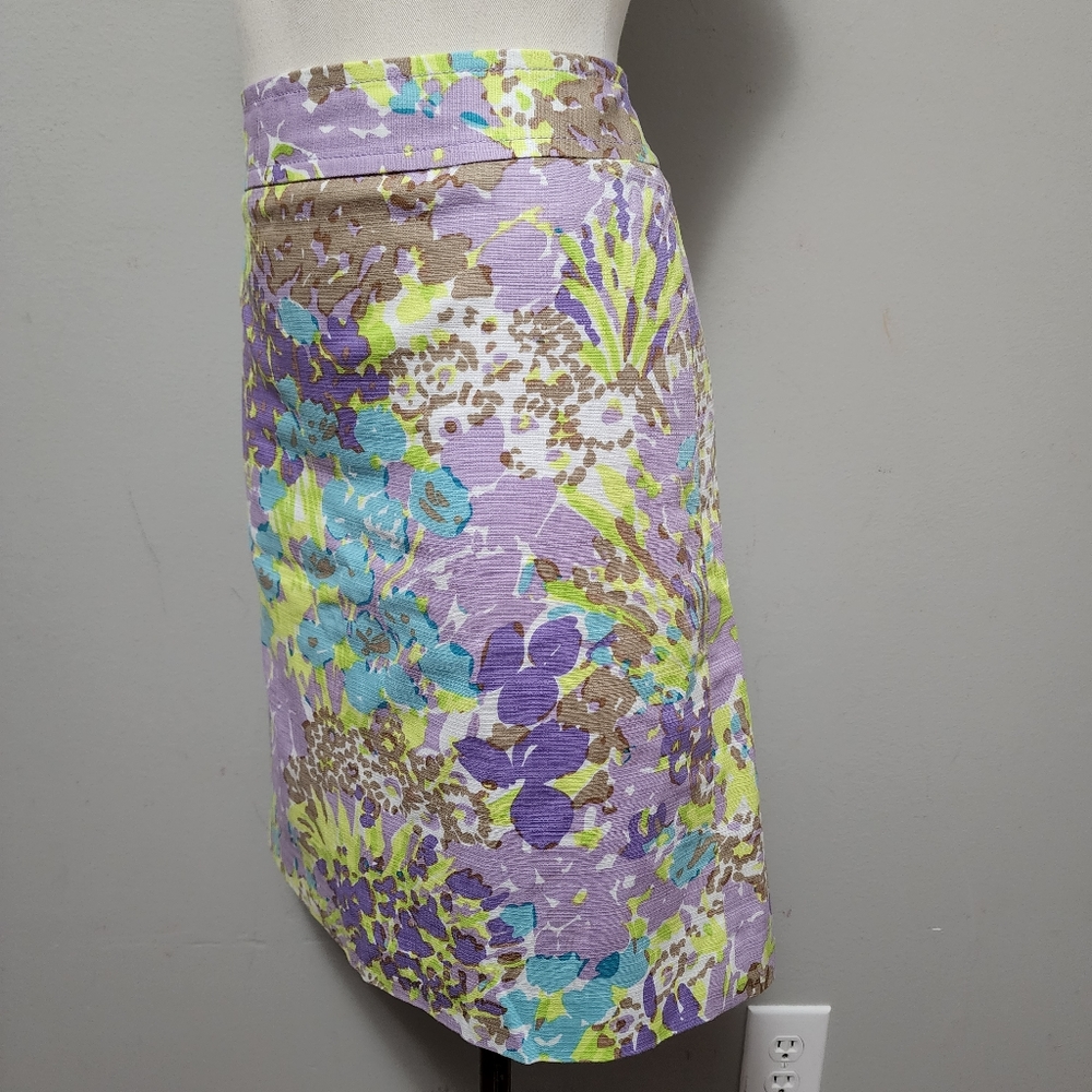 Talbots lavender neon watercolor floral canvas cotton a-line skirt size 8 - Picture 5 of 8